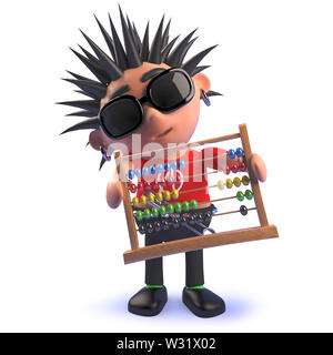 Immagine 3D di un cartoon punk rocker kid in 3d tenendo un abaco Foto Stock