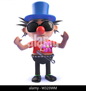 Immagine 3D rappresentata di un punk rocker personaggio dei cartoni animati in 3d vestito come un clown Foto Stock