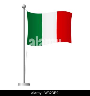 Bandiera dell'Italia in pole. Pennone di metallo. Bandiera nazionale di illustrazione in Italia Foto Stock