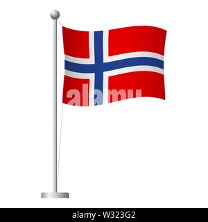 Bandiera della Norvegia in pole. Pennone di metallo. Bandiera nazionale della Norvegia illustrazione Foto Stock