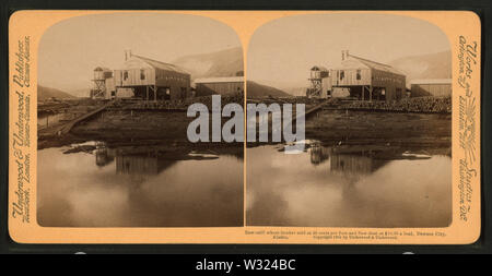 Visto-mulino dove legname venduto a 30 centesimi per ogni piede e la segatura a $1000 un carico di Dawson City, Alaska, da Robert N Dennis raccolta di vista stereoscopica Foto Stock