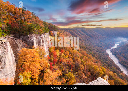 New River Gorge, Virgnia occidentale, USA la mattina autunnale paesaggio presso la parete infinita. Foto Stock