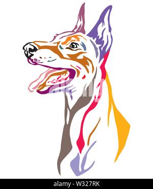 Colorato contorno decorativo ritratto di Dobermann cane cercando di profilo, illustrazione vettoriale in colori diversi isolati su sfondo bianco. Immagine Illustrazione Vettoriale