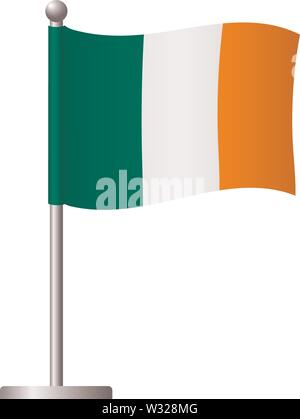Irlanda bandiera sul polo. Pennone di metallo. Bandiera nazionale dell'Irlanda illustrazione vettoriale Illustrazione Vettoriale