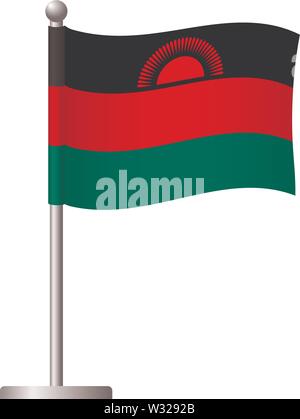 Il Malawi bandiera sul polo. Pennone di metallo. Bandiera nazionale del Malawi illustrazione vettoriale Illustrazione Vettoriale
