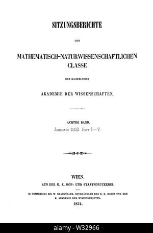 Sitzungsberichte der Mathematisch-Naturwissenschaftlichen Classe der Kaiserlichen Akademie der Wissenschaften 1852 Titel Foto Stock