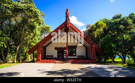 Tradizionale casa Maori a Waitangi Foto Stock