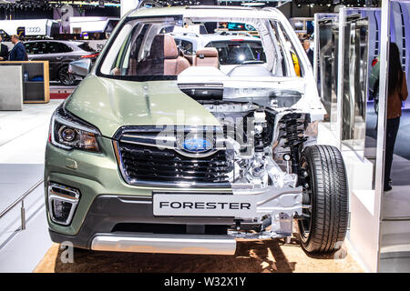 Ginevra, Svizzera, Mar 2019 sezione trasversale nuova Subaru Forester, Geneva International Motor Show, 5 gen, SK, crossover compatto SUV dalla Subaru Foto Stock