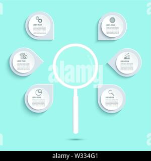 Lente di ingrandimento Infographics opzione modello di disegno. Illustrazione Vettoriale