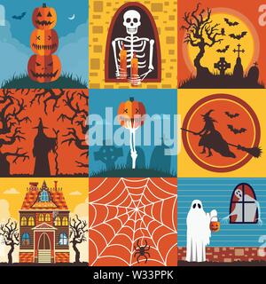 Creepy Halloween poster e cartoline set di modelli Illustrazione Vettoriale