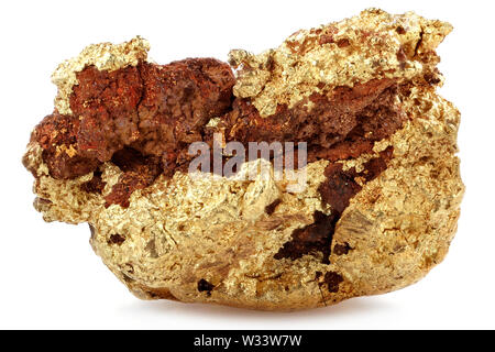 Nativo di 1,05 grammo pepita d'oro dal quartiere Kenieba, Mali, Africa isolati su sfondo bianco Foto Stock