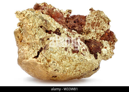 Nativo di 1,05 grammo pepita d'oro dal quartiere Kenieba, Mali, Africa isolati su sfondo bianco Foto Stock