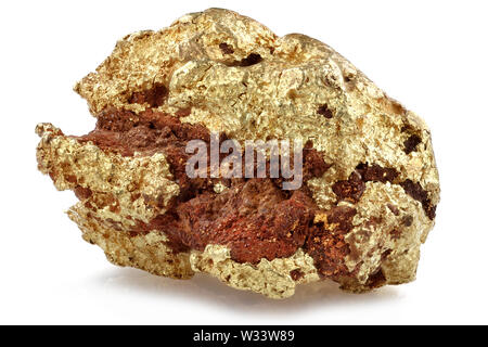 Nativo di 1,05 grammo pepita d'oro dal quartiere Kenieba, Mali, Africa isolati su sfondo bianco Foto Stock