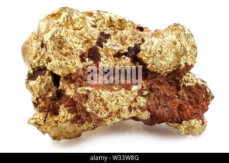 Nativo di 1,05 grammo pepita d'oro dal quartiere Kenieba, Mali, Africa isolati su sfondo bianco Foto Stock