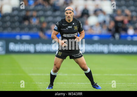 11 luglio 2019 , KCOM Stadium, Hull, Inghilterra; Betfred Super League, rotonda 21, Hull FC vs London Broncos ; Danny Houghton (9) dello scafo FC durante il gioco Credito: Mark Cosgrove/news immagini Foto Stock