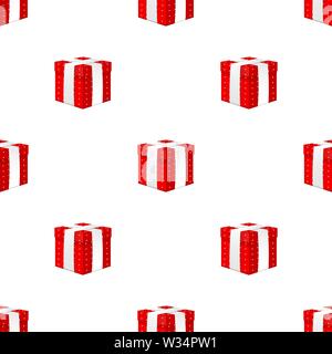 Modello senza cuciture con 3D realistiche confezione regalo rossa con nastro bianco su sfondo bianco. Natale, Capodanno, feste, compleanni. Illustrati del vettore Illustrazione Vettoriale