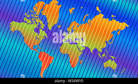 Dettaglio mappa mondiale con tutti i paesi e subcontinents. Illustrazione della mappa del globo con forme geometriche modello imposto. Foto Stock