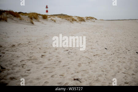 Sylt, Germania. 19 Feb, 2019. Il Lighthouse Elenco Ost sull'isola di Sylt. Sylt è la più grande del nord Isola Frisone in Germania. Credito: Britta Pedersen/dpa-Zentralbild/ZB/dpa/Alamy Live News Foto Stock