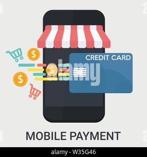 Pagamento mobile in un design piatto Illustrazione Vettoriale