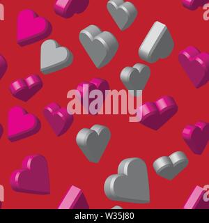 Grigio colori rosa cuori Seamless Pattern, 3D illustrazione Illustrazione Vettoriale