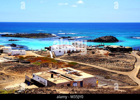 Il villaggio di pescatori di El Puertito su Isla de Lobos Fuerteventura, Spagna Foto Stock