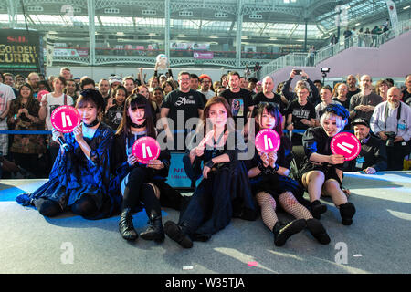 Londra, Regno Unito. 12 luglio 2019. Necronomidol è un ultra dark idol giapponese basato su unità fuori di Tokyo, Giappone, essi performing live a Hyper Giappone Festival 2019 in Olympia. Credito: Quan Van/Alamy Live News Foto Stock