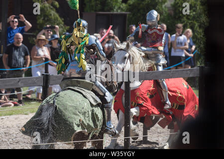 Adam Firyn in giostre durante la XXVIII Miedzynarodowy Turniej Rycerski Krola Jana III (il Torneo del Re Giovanni III) in stile gotico Ordine Teutonico cas Foto Stock