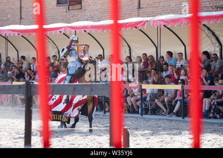 Ordine del Crescent knight Steve Mallett in giostre durante la XXVIII Miedzynarodowy Turniej Rycerski Krola Jana III (il Torneo del Re Giovanni I Foto Stock