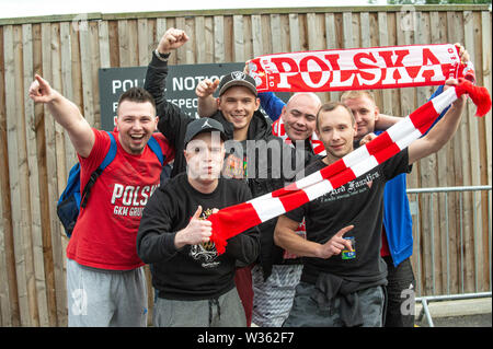 Manchester, Regno Unito. 12 Luglio, 2019. MANCHESTER, REGNO UNITO 13 luglio fan polacchi durante il Team FIM Speedway U-21 nel campionato del mondo a livello nazionale Speedway Stadium e Manchester il sabato 13 luglio 2019 (credito: Ian Charles | MI News) Credito: MI News & Sport /Alamy Live News Foto Stock