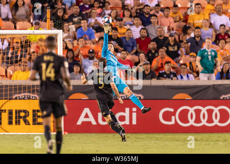 Texas, Stati Uniti d'America. 12 Luglio, 2019. Luglio 12, 2019 Los Angeles FC portiere Tyler Miller (1) con il salvataggio durante una partita tra Los Angeles FC e Houston Dynamo BBVA Stadium di Houston, Texas. A metà è tie 1-1. Credito: Cal Sport Media/Alamy Live News Foto Stock