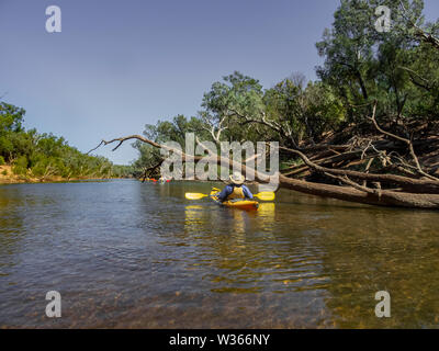 Avventura tour con un kayak sul fiume Katherine, Territori del Nord, Australia Foto Stock