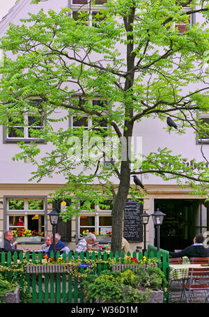 Beergarden nel quartiere storico, il quartiere Nikolai, Berlino, Germania, Europa Foto Stock