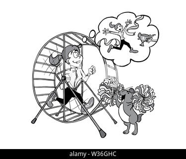 Donna formazione dentro una ruota di criceto Foto Stock