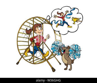 Donna formazione all'interno ruota criceto Foto Stock