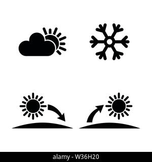 Meteo e Sun. semplice Vettore relativi set di icone per i video, applicazioni mobili e siti Web, stampare progetti e il vostro design. Meteo e icona di Sole Nero Il piatto Illustrazione Vettoriale
