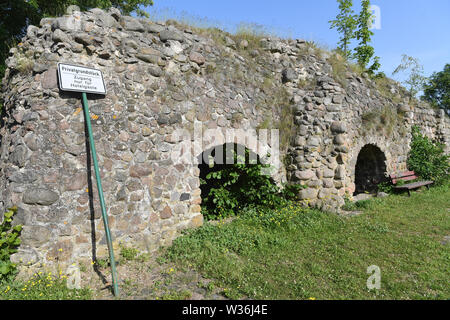 Stolpe, Germania. Il 26 giugno, 2019. I resti del monastero Stolpe rovina stand nel villaggio con lo stesso nome del Peene a. Il più antico monastero in Pomerania, che è stato anche il punto di partenza per la cristianizzazione di questa regione, è stato costruito nel 1153. Il più antico edificio di pietra in Pomerania fu distrutta in trenta anni di guerra. Credito: Stefan Sauer/dpa-Zentralbild/dpa/Alamy Live News Foto Stock