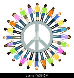 I bambini di origine diversa con simbolo di pace libertà concetto illustrazione vettoriale EPS10 Illustrazione Vettoriale