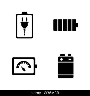 Batteria. Semplice vettore relativi set di icone per i video, applicazioni mobili e siti Web, stampare progetti e il vostro design. Piatto nero illustrazione su bianco Backgroun Illustrazione Vettoriale