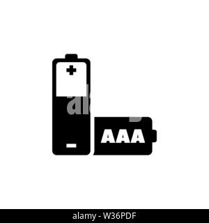 Batteria di tipo AAA. Piatto icona Vettore. Semplice simbolo nero su sfondo bianco Illustrazione Vettoriale