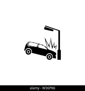 L'auto si è schiantato in un lampione. Piatto icona Vettore. Semplice simbolo nero su sfondo bianco Illustrazione Vettoriale