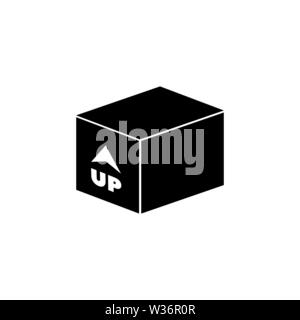 Scatola con freccia in alto verso l'interno, di carico in arrivo. Piatto icona Vettore illustrazione. Semplice simbolo nero su sfondo bianco. Casella freccia verso l'alto verso l'interno, segno di caricamento Illustrazione Vettoriale