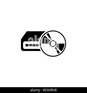 Hardware per computer portatili, unità ottica. Piatto icona Vettore illustrazione. Semplice simbolo nero su sfondo bianco. Hardware per computer, unità ottica si Illustrazione Vettoriale