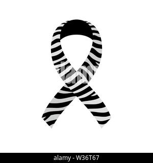 La consapevolezza di Zebra ribbon. Le malattie rare, sindrome di Ehlers-Danlos, tumori carcinoidi e tumori neuroendocrini,il simbolo. Bianco e nero a strisce del nastro. Vettore Illustrazione Vettoriale