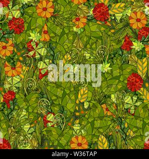 Disegnata a mano con motivi floreali vettoriali pattern senza giunture Illustrazione Vettoriale