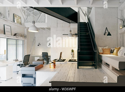 Moderno ufficio eco, paese architettura design. 3D rendering concept Foto Stock