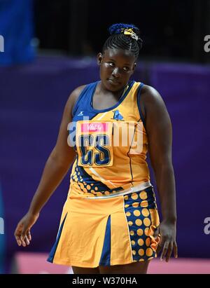 Liverpool, Regno Unito. 13 Luglio, 2019. Shonica Wharton (Barbados) durante la preliminare gioco tra la Nuova Zelanda e Barbados a Netball World Cup. M e S arena, Liverpool, UK Credit: Sport In immagini/Alamy Live News Foto Stock