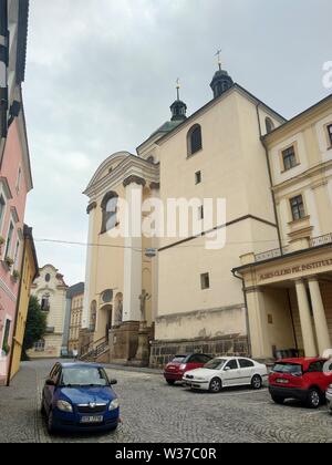 Chiesa di San Michele in Olomouc con tre cupole barocche, Repubblica Ceca Foto Stock