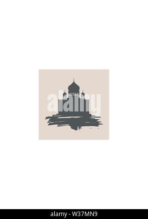La Cattedrale di Cristo Salvatore a Mosca. Semplice silhouette su grunge pennello. Illustrazione Vettoriale