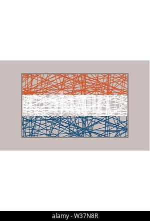 Bandiera dei Paesi Bassi il concept design. Bandiera dipinta da tratti a matita e il nome del paese. Immagine relativa a viaggiare e a temi di politica Illustrazione Vettoriale