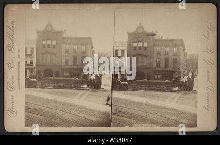 Ganci di troia (mostra un incendio in scaletta anteriore Curley's hotel e ristorante), da Robert N Dennis raccolta di vista stereoscopica Foto Stock